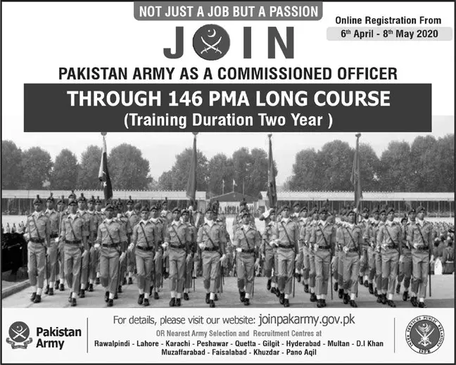 Join Pak Army as Commissioned Officer 146 PMA Long Course – Pakistan Army Jobs 2020 — original advertisement