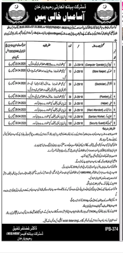 Jobs District Health Authority District Rahim Yar Khan – Health Department Punjab Jobs 2020 — original advertisement