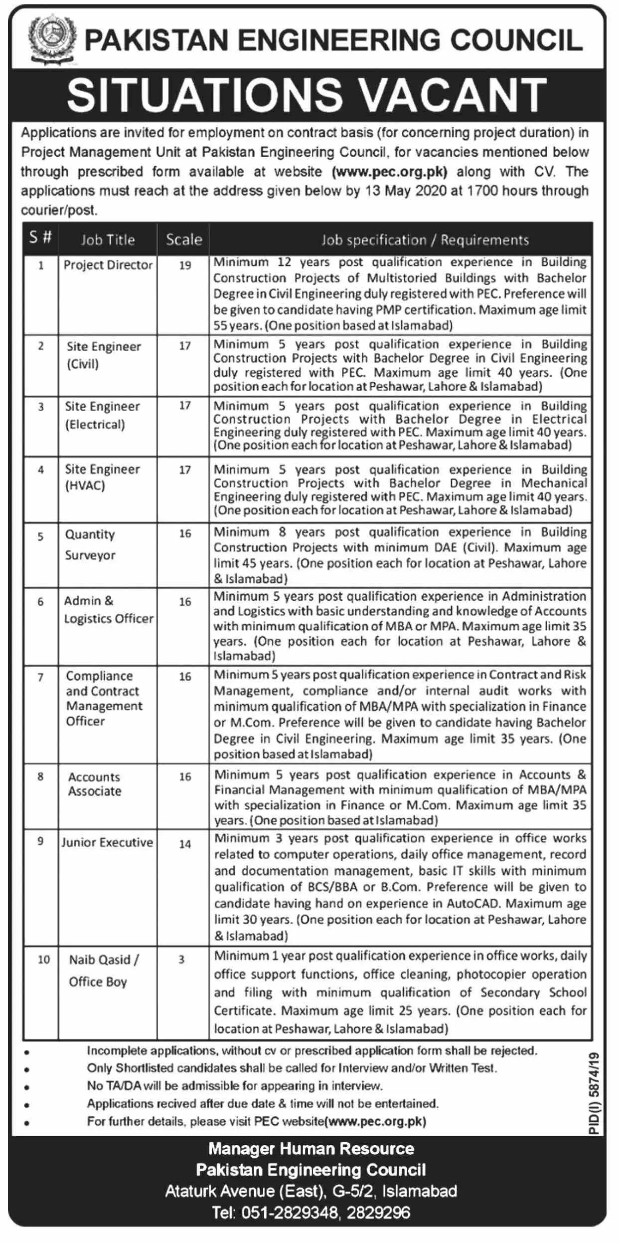 Jobs In Pakistan Engineering Council Islamabad – Pakistan Engineering Council (PEC) Jobs 2020 — original advertisement