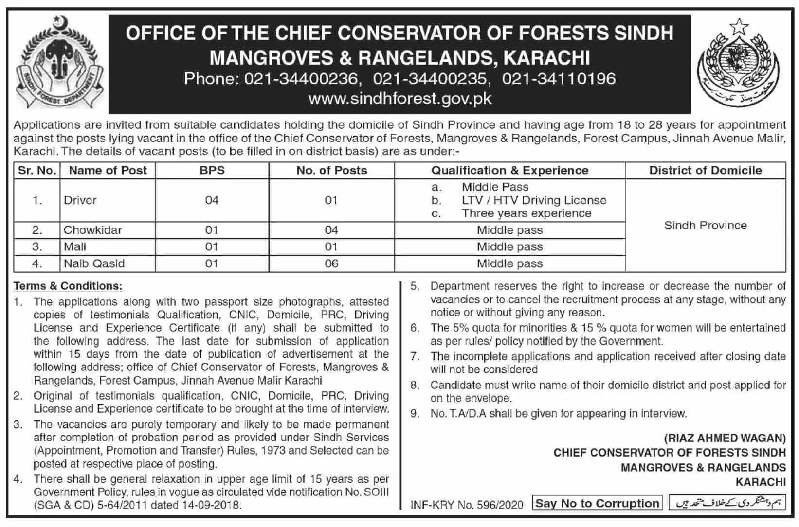 Jobs in Forest Department Sindh Jobs 2020 — original advertisement