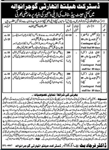 Jobs District Health Authority Gunjrawala – Health Department Punjab Jobs 2020 — original advertisement