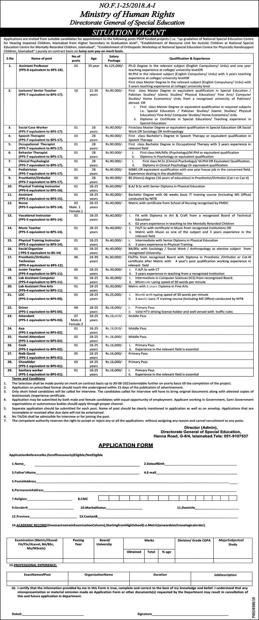 Jobs Ministry of Human Rights Islamabad Jobs 2020 — original advertisement