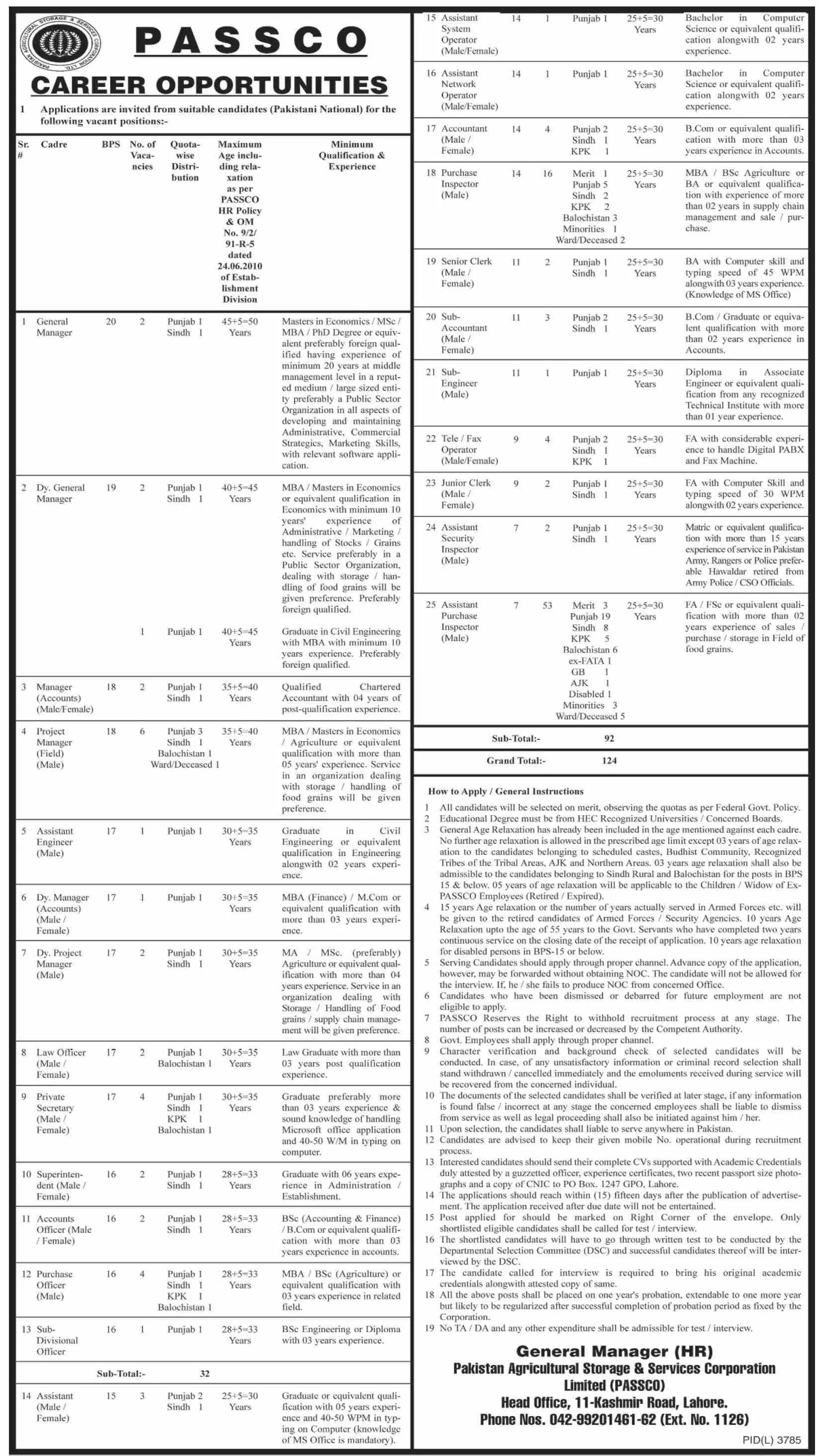 Jobs Pakistan Agricultural Storage and Services Corporation – Pakistan Agricultural Storage and Services Corporation (PASSCO) Jobs 2020 — original advertisement