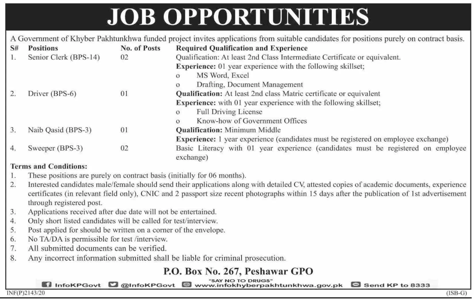 Jobs in Project Govt of Kpk Jobs 2020 — original advertisement