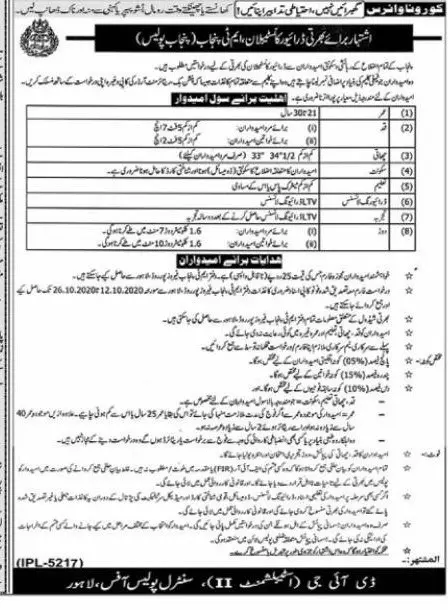 Jobs Punjab Police Driver Constables (All Punjab) Jobs 2020 — original advertisement