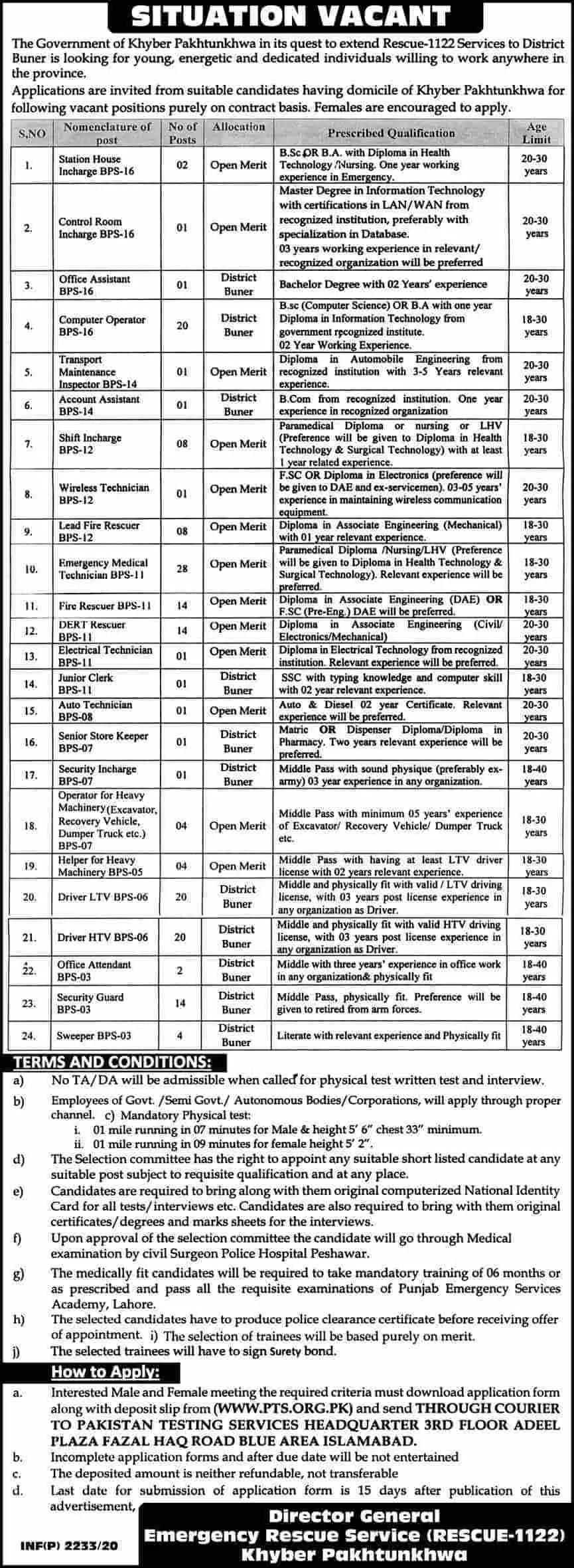 Jobs Rescue 1122 KPK Jobs 2020 — original advertisement