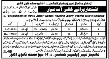 Jobs Mines Labour Welfare Commissioner Punjab – Govt of Punjab Jobs 2020 — original advertisement