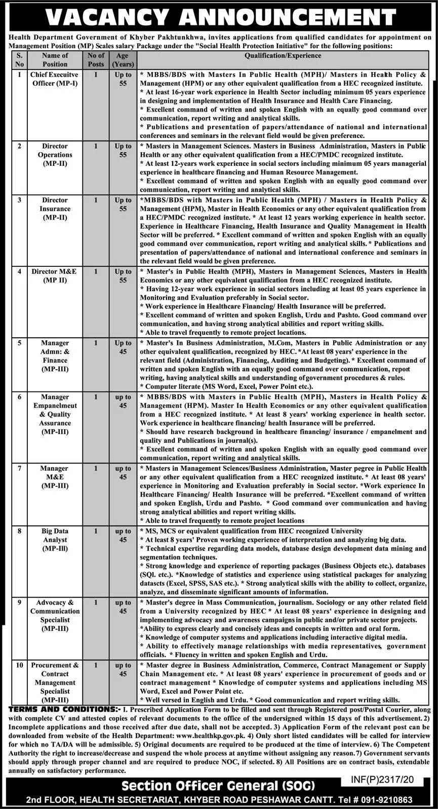 Jobs Health Department Government of  Kpk – Health Department KPK Jobs 2020 — original advertisement
