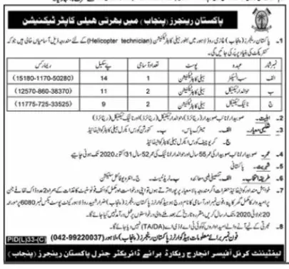 Jobs Pakistan Rangers Punjab – Punjab Rangers Jobs 2020 — original advertisement