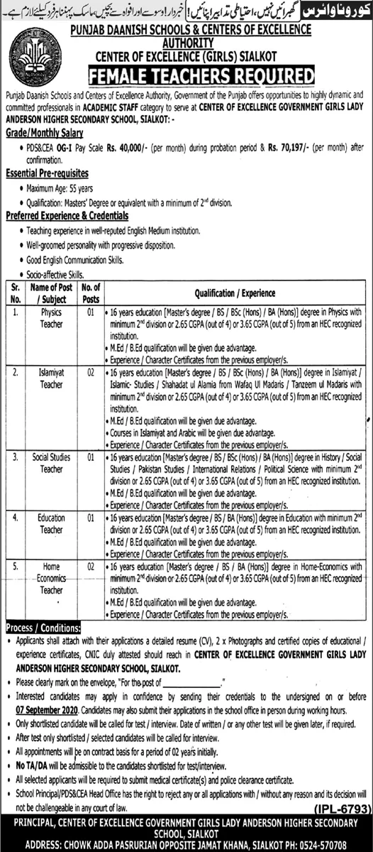 Jobs Punjab Daanish Schools Jobs Jobs 2020 — original advertisement