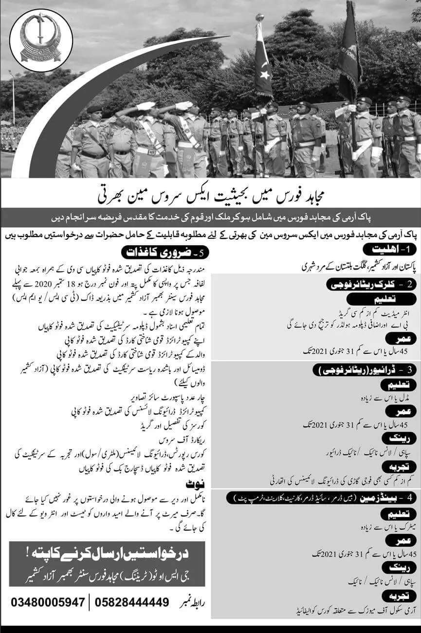 Jobs Mujahid Force Azad & Jammu Kashir – Govt of Azad Kashmir Jobs 2020 — original advertisement