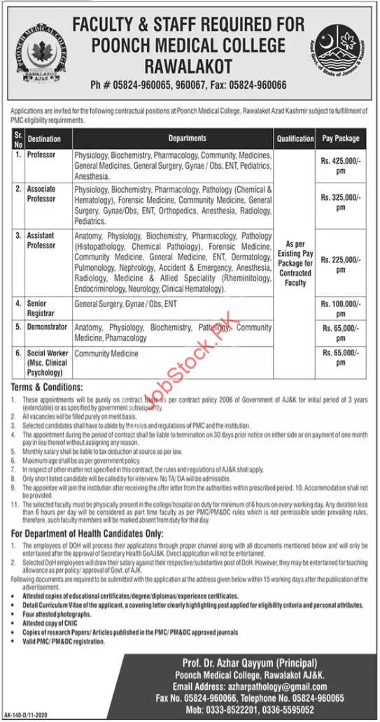 Jobs Poonch Medical College Rawalakot – Poonch Medical College, Rawalakot,Azad Kashmir Jobs 2020 — original advertisement