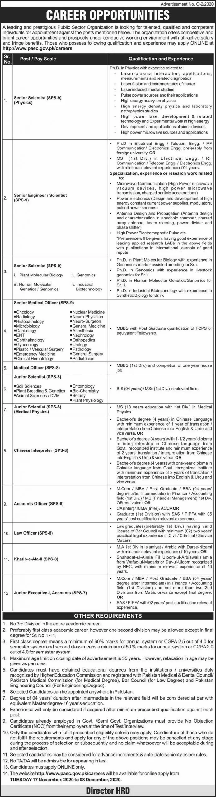 Jobs Pakistan Atomic Energy Commission PAEC Islamabad Jobs 2020 — original advertisement
