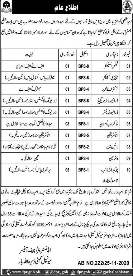 Jobs Municipal Committee Dera Allah Yar – Local Government and Rural Development Department Balochistan Jobs 2020 — original advertisement