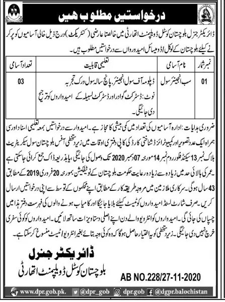 Jobs Balochistan Coastal Development Authority Jobs 2020 — original advertisement