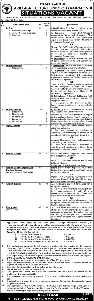 Jobs In Pir Mehr Ali Shah Arid Agriculture University – Pir Mehr Ali Shah Arid Agriculture University Rawalpinid Jobs 2020 — original advertisement