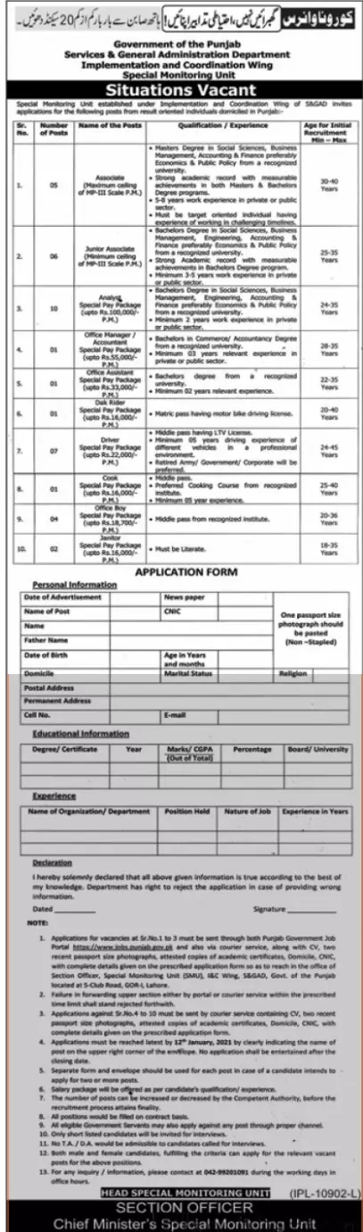 Jobs Services General Administration Department Punjab Jobs 2020 — original advertisement