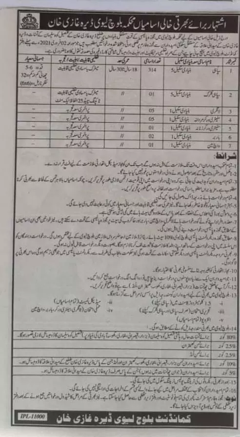 Jobs Baloch Levy Dera Ghazi Khan Punjab – Govt of Punjab Jobs 2020 — original advertisement