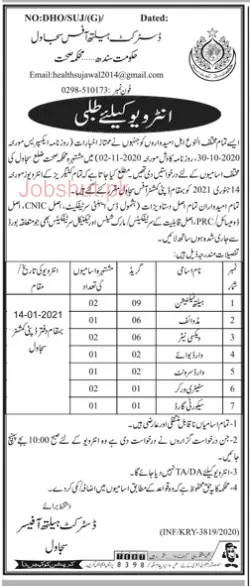 Interviews District Health Officer Sajawal Sindh – Health Department Sindh Jobs 2020 — original advertisement