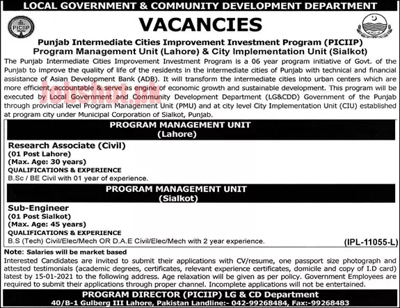 Jobs In Local Government Development Department Punjab – Local Government Department Punjab Jobs 2021 — original advertisement