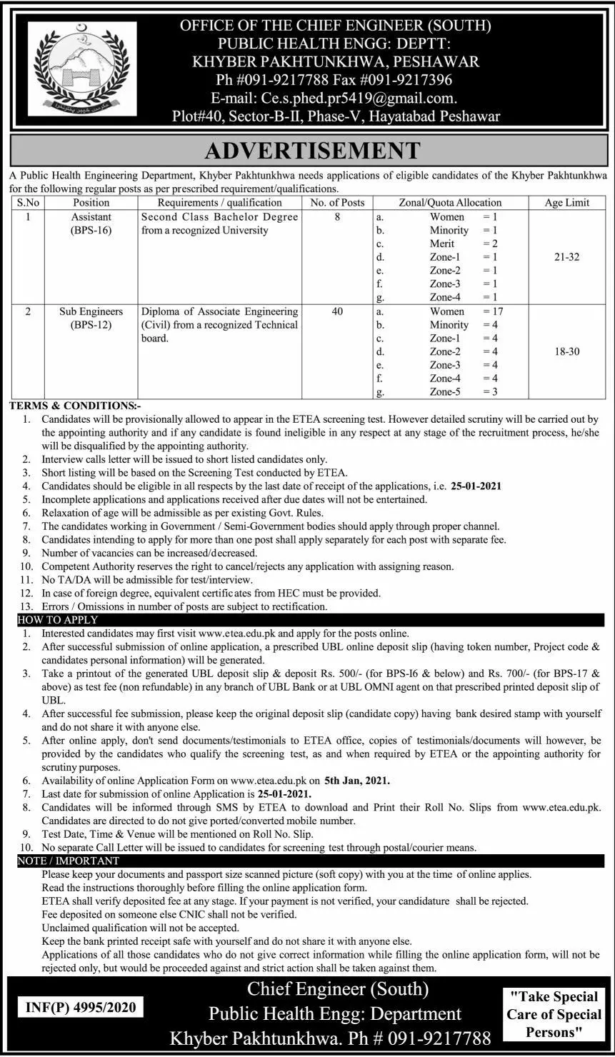 Jobs Public Health Engineering Department Kpk Jobs 2021 — original advertisement