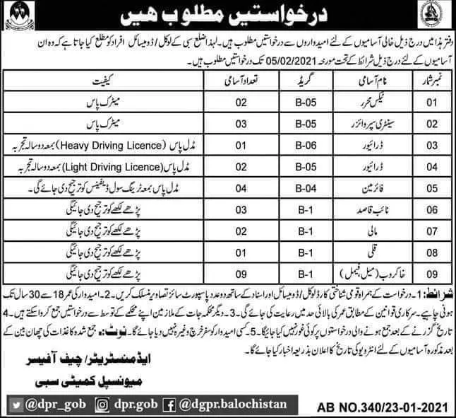 Jobs Local Govt Department Sibi Balochistan – Local Government and Rural Development Department Balochistan Jobs 2021 — original advertisement