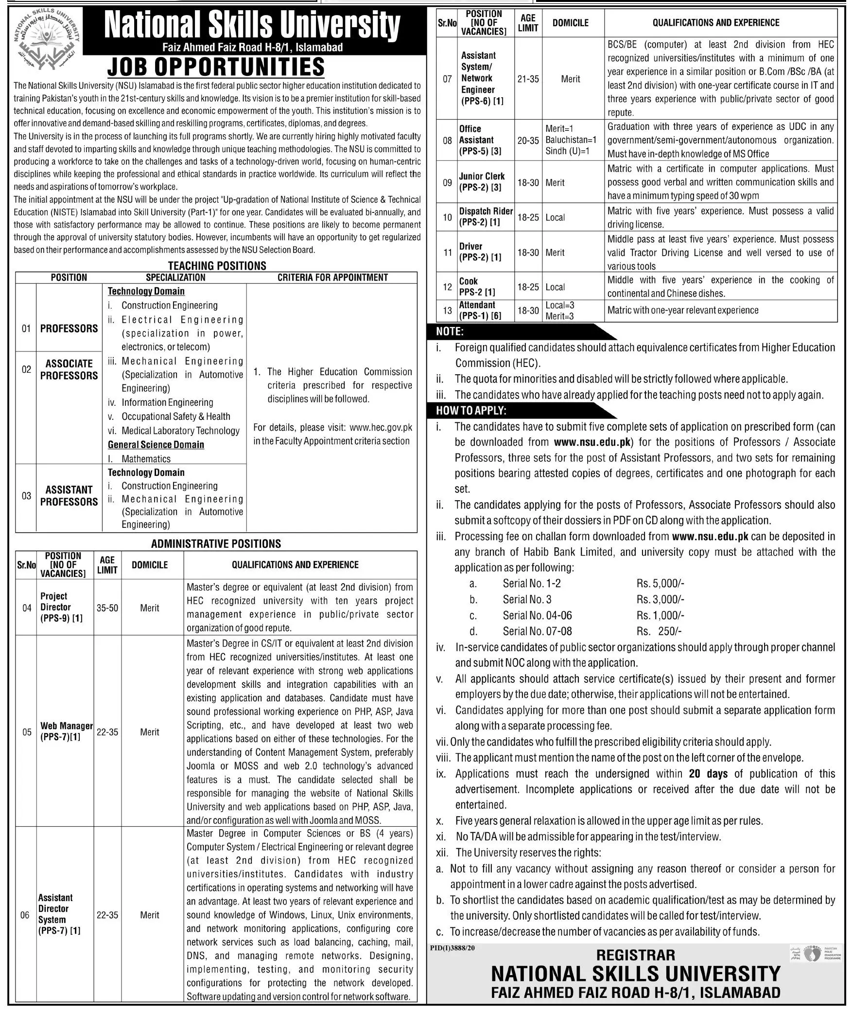Jobs National Skill University Islamabad – National Skills University Islamabad Jobs 2021 — original advertisement