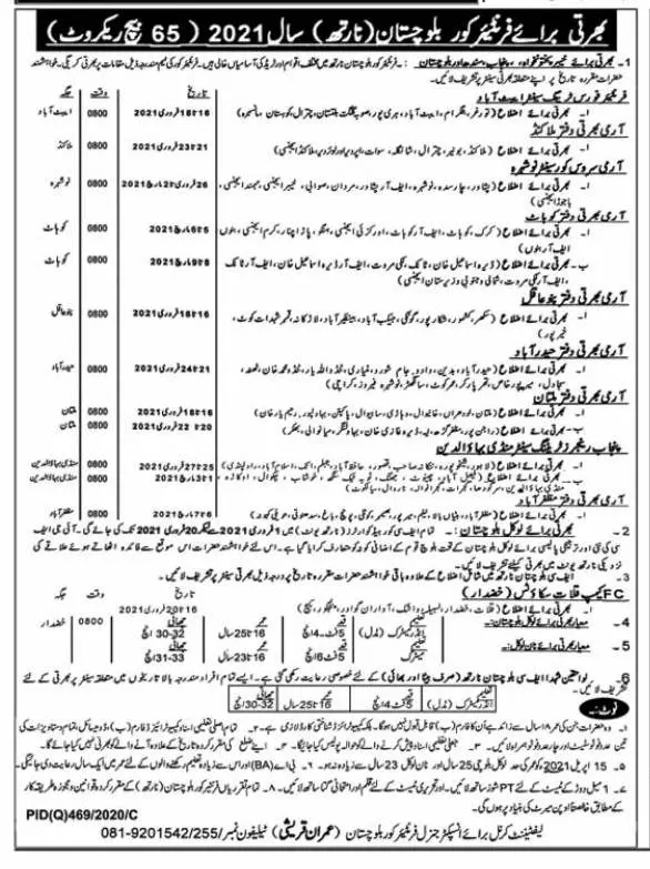 Jobs Frontier Corps North Balochistan – Frontier Corps (North) Balochistan Jobs 2021 — original advertisement