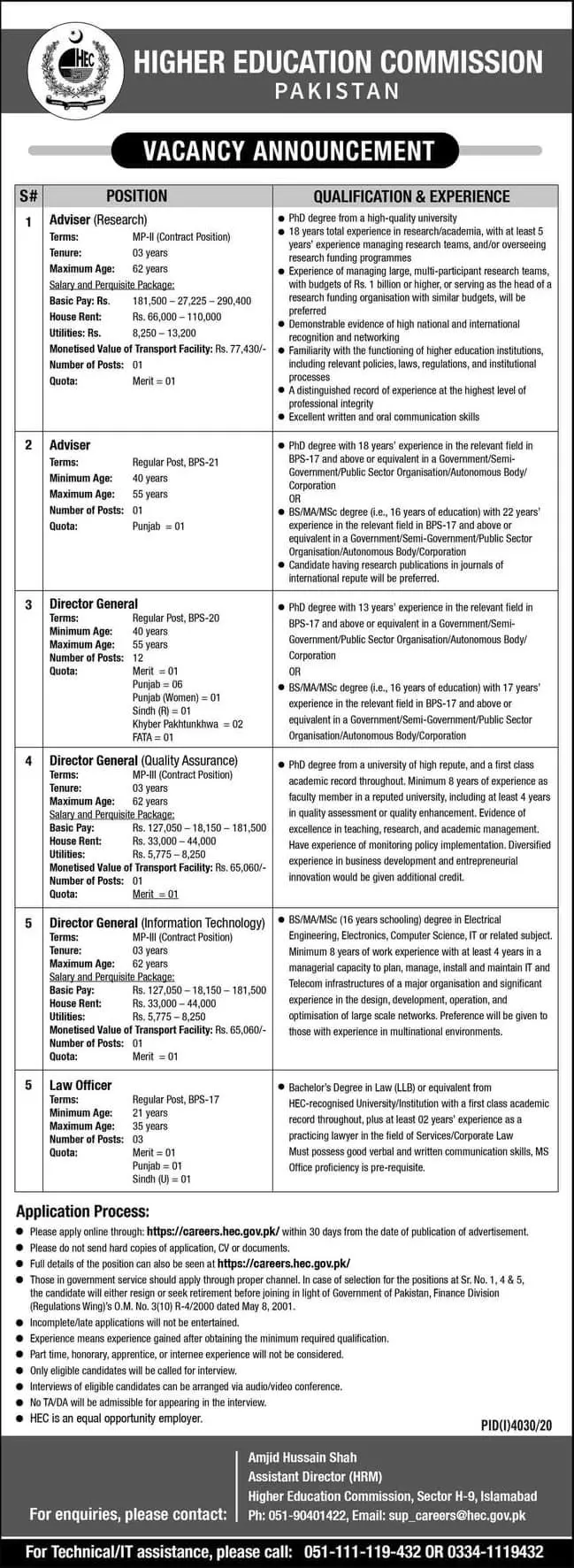 Jobs Higher Education Commission HEC – Higher Education Commission Islamabad Jobs 2021 — original advertisement
