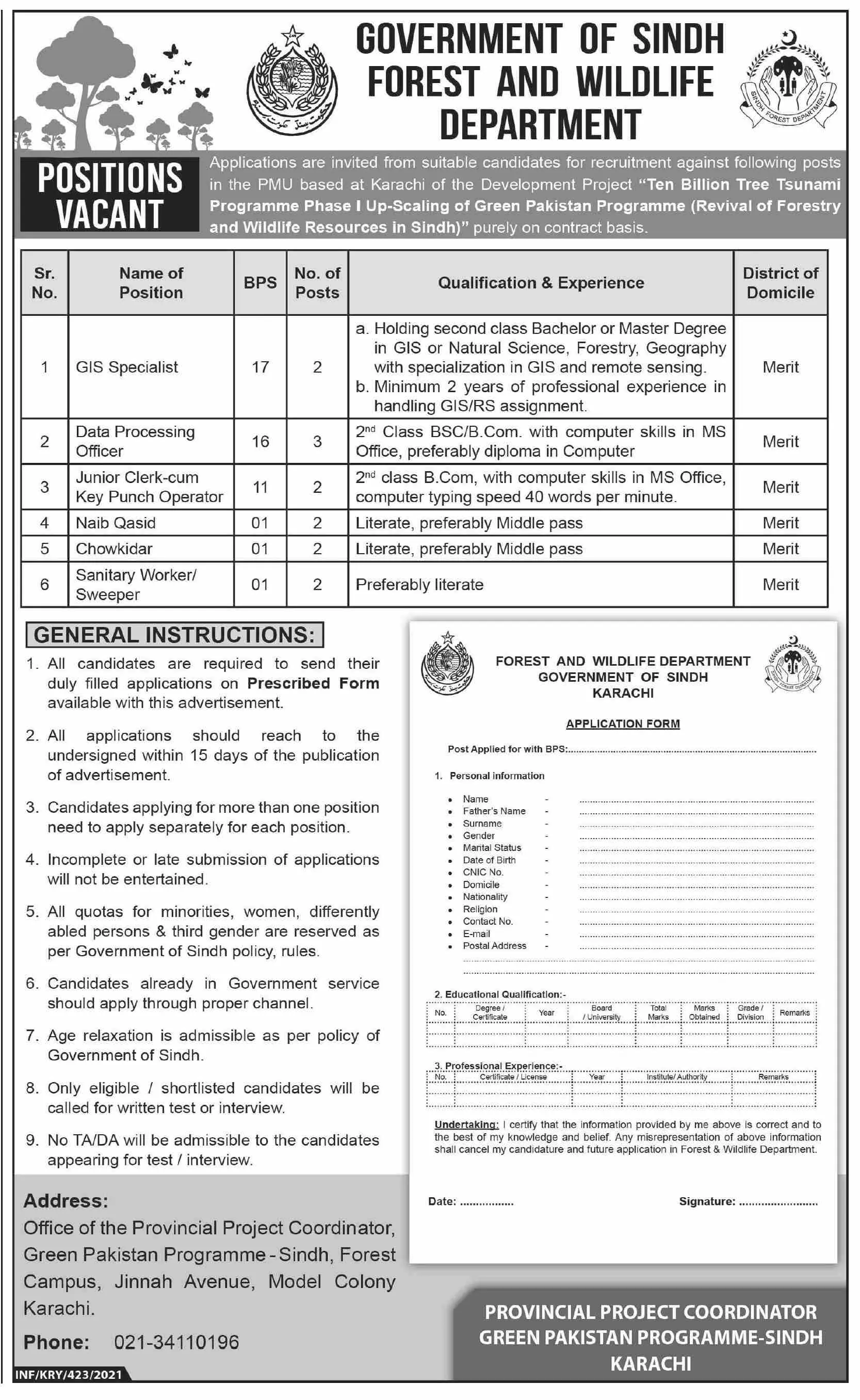 Jobs Forest & Wildlife Department Sindh – Forest Department Sindh Jobs 2021 — original advertisement