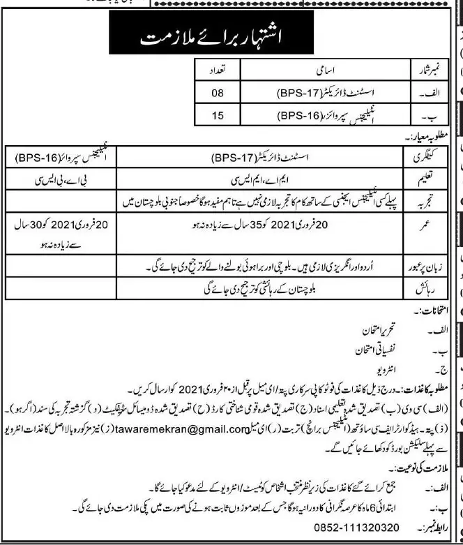 Jobs Frontier Corps intelligence South Balochistan – Frontier Corps (South) Balochistan Jobs 2021 — original advertisement