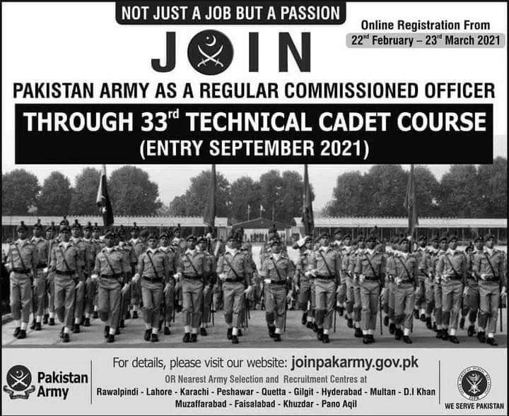 Join Pak Army as Regular Commissioned Officer – Pakistan Army Jobs 2021 — original advertisement