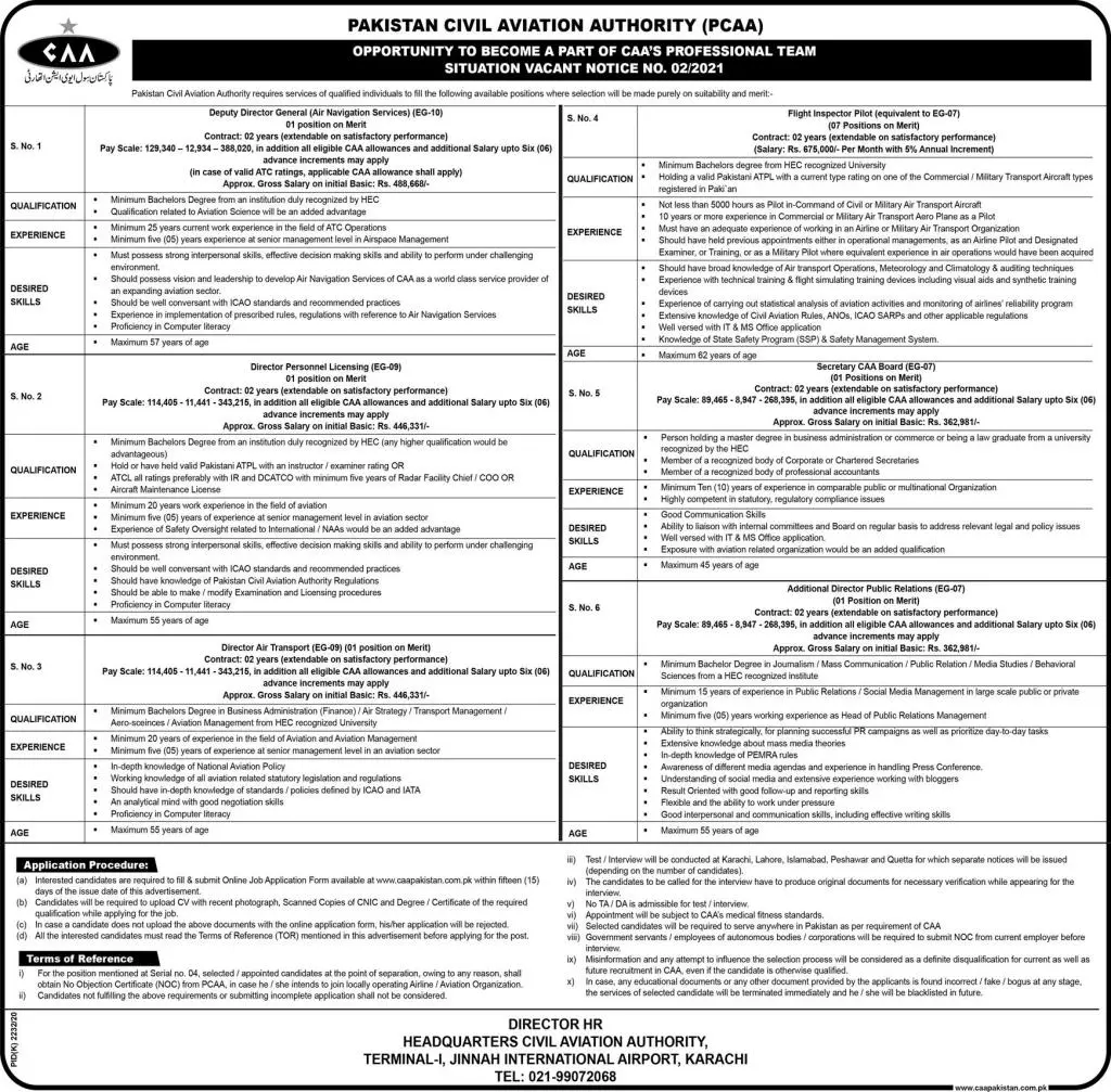 Pakistan Civil Aviation Authority Jobs 2021 – Pakistan Civil Aviation Authority (CAA) Jobs 2021 — original advertisement