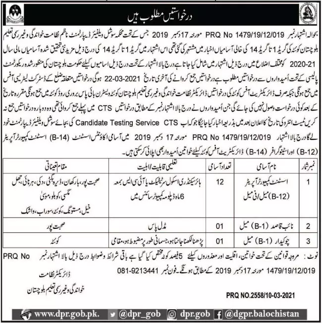 Social  Welfare Department Balochistan Jobs 2021 Latest – Social Welfare Departmen Balochsitan Jobs 2021 — original advertisement