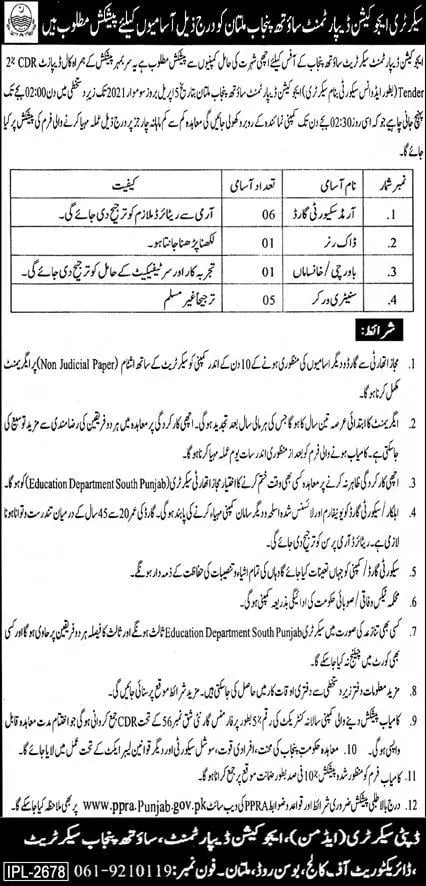 Education Department South Punjab Jobs 2021 – Education School Department Punjab Jobs 2021 — original advertisement