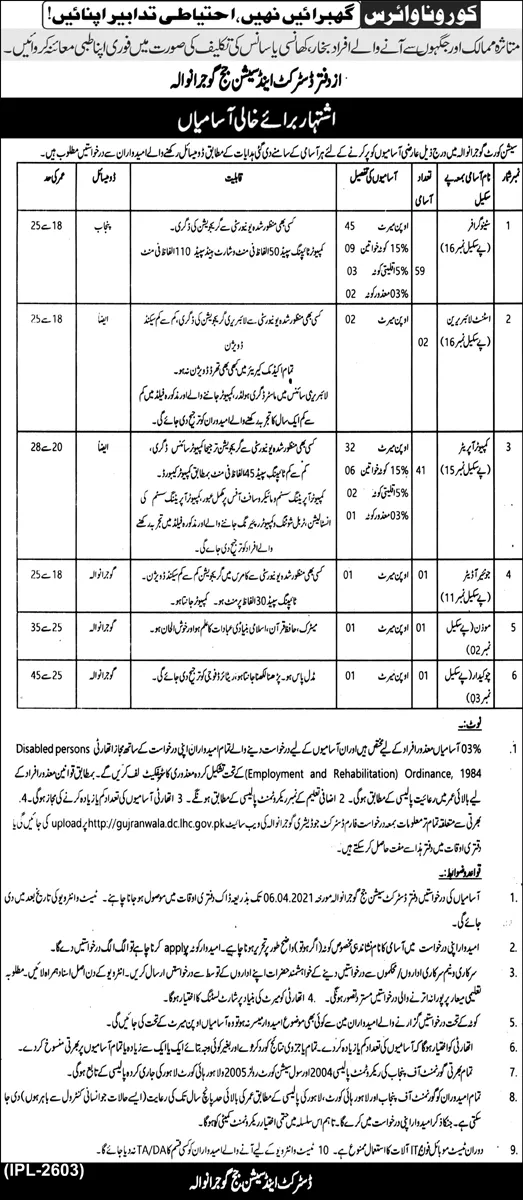 Senior Civil Judge Gunjrawal Jobs 2021 – Judiciary of Punjab Jobs 2021 — original advertisement