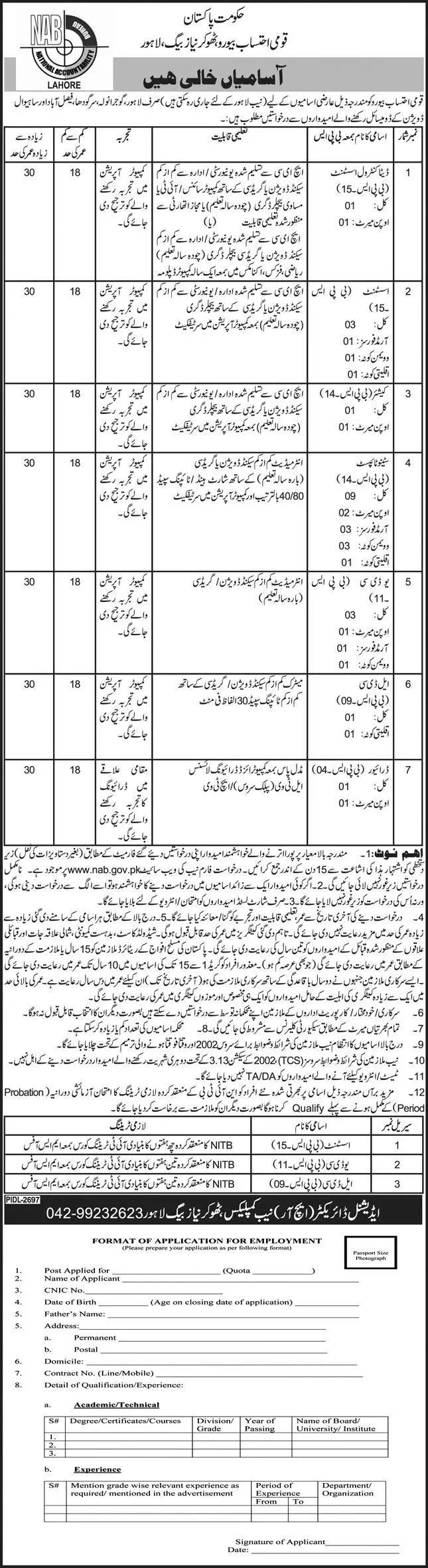 National Accountability Bureau Nab Lahore Jobs – National Accountability Bureau (NAB) Jobs 2021 — original advertisement