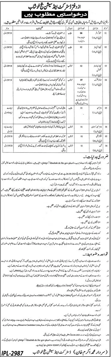 District and Session Court Khushab Jobs 2021 – Judiciary of Punjab Jobs 2021 — original advertisement