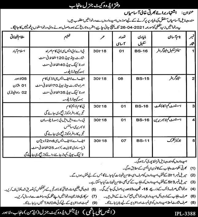 Advocate General Punjab Jobs 2021 – Judiciary of Punjab Jobs 2021 — original advertisement