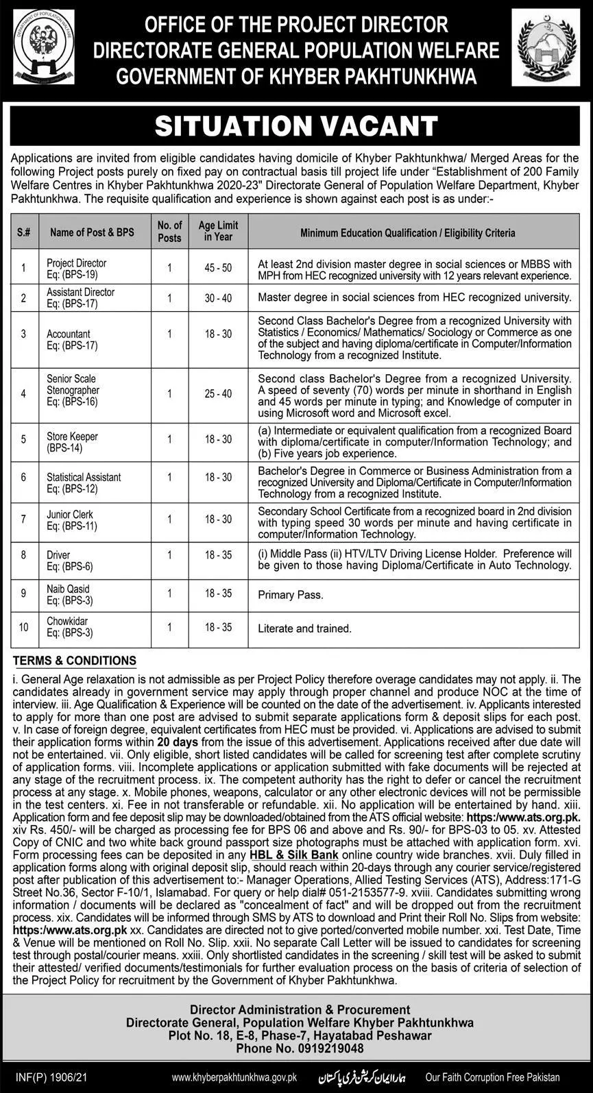 Population Welfare Department Kpk Jobs 2021 Jobs 2021 — original advertisement