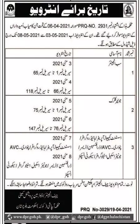 Interviews Irrigation Department Balochistan – Irrigation Department Balochsitan Jobs 2021 — original advertisement