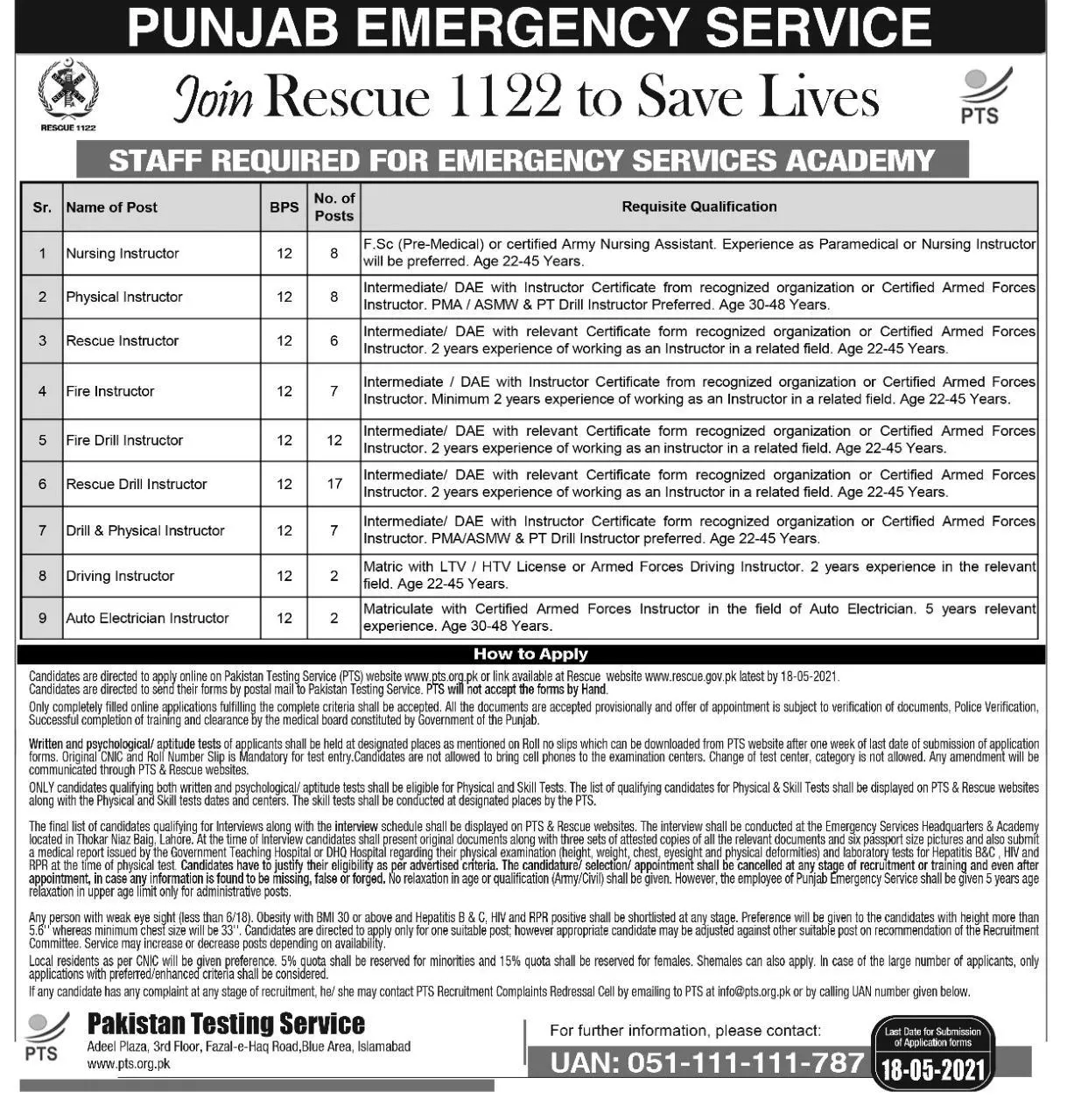 Punjab Emergency Service Rescue 1122 Jobs 2021 Jobs 2021 — original advertisement