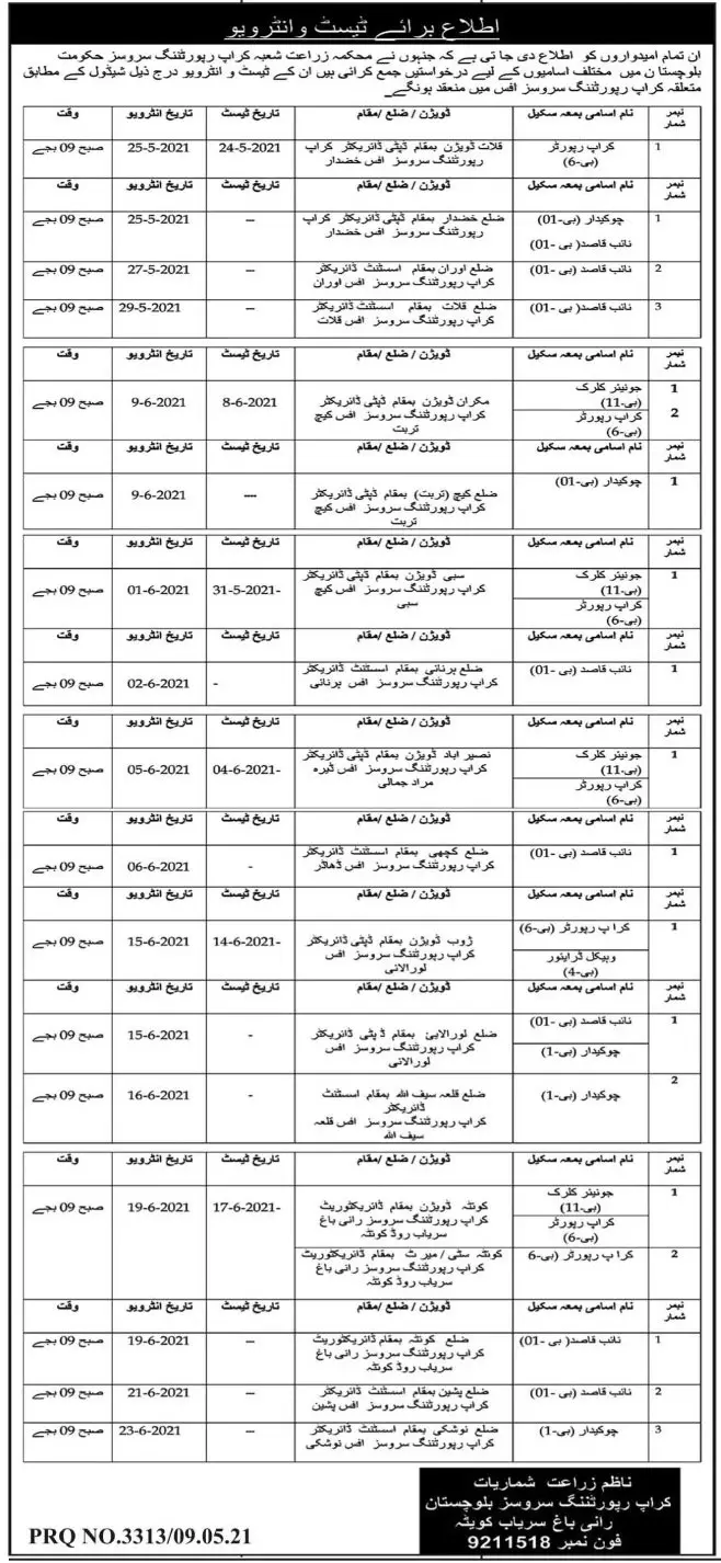 Interviews Agriculture Department Crop Reporting Balochistan – Agriculture Department Balochistan Jobs 2021 — original advertisement