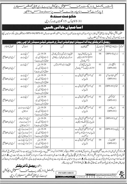 Jobs Department Of Empowerment Of Persons With Disabilities – Govt of Sindh Jobs 2021 — original advertisement