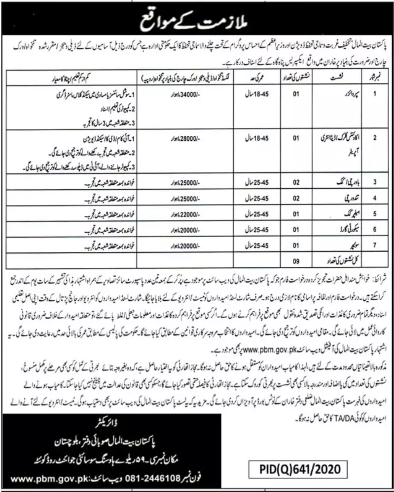 Jobs Pakistan Bait ul Mal Balochistan – Pakistan Bait-ul-Mal Jobs 2021 — original advertisement
