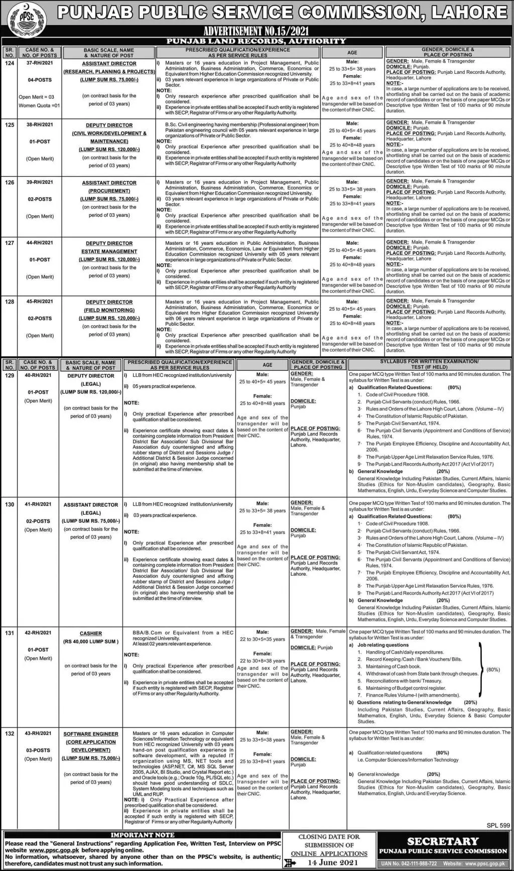 Punjab Public Service Commission PPSC Jobs 15-2021 – Punjab Public Service Commission Lahore Jobs 2021 — original advertisement