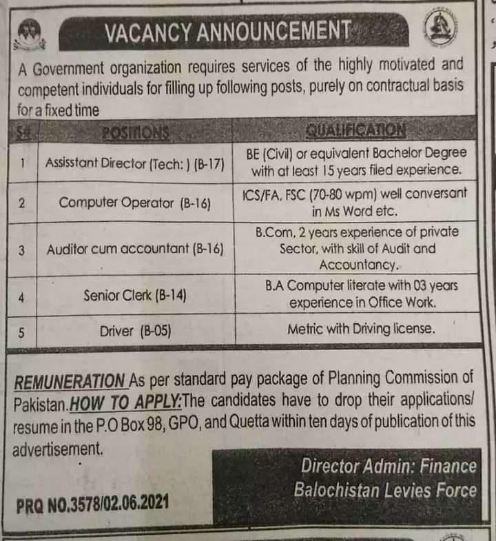 Jobs Levies Force Balochistan – Leads University Lahore Jobs 2021 — original advertisement