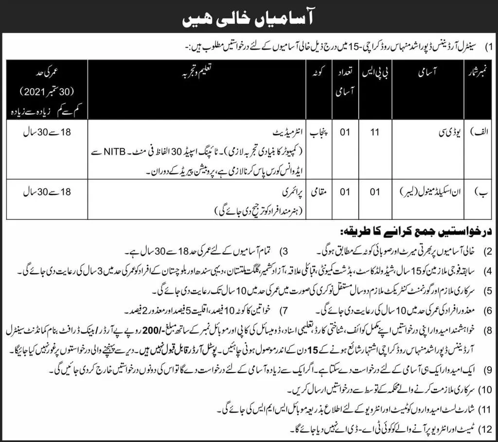 Pak Army Ordnance Depot Jobs – Pakistan Army Jobs 2021 — original advertisement