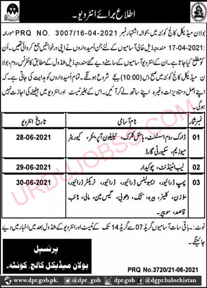 Interviews Bolan Medical College BMC – Bolan Medical College Quetta Jobs 2021 — original advertisement