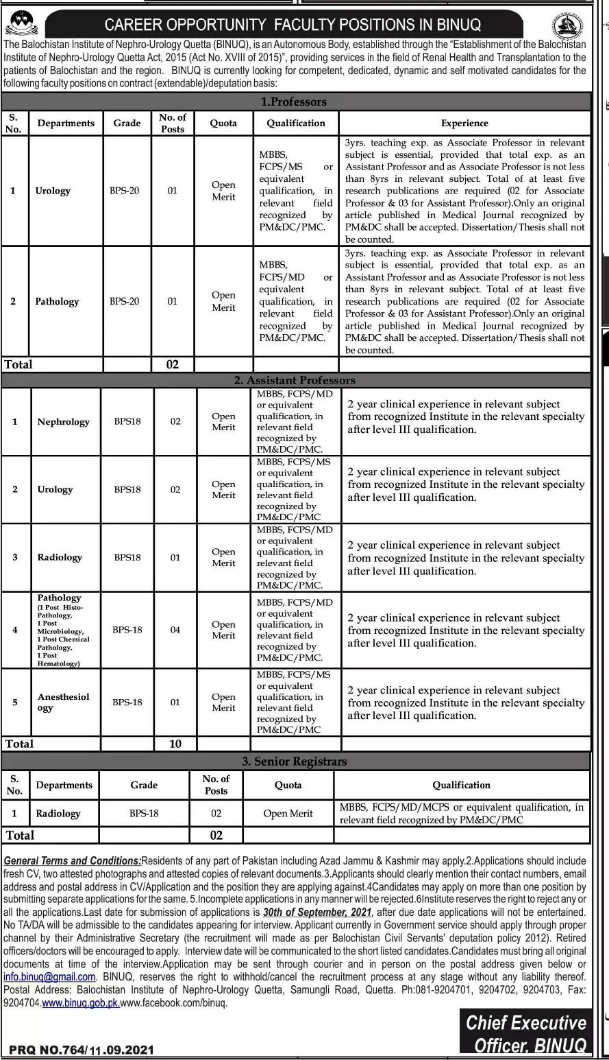 Jobs Balochistan Institute of Nephrol urology BINQU Quetta – Balochistan Institute of Nephrology Urology (BINUQ) Quetta Jobs 2021 — original advertisement